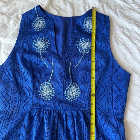 Tulle Blue Mini V-Neck Dandelion Sleeveless Dress with Pockets Lace Material - Picture 8 of 13